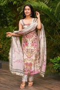 Signature Cream Suit with Delicate Floral Printed Dupatta VA