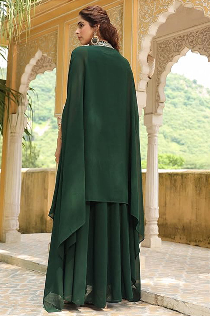 Emerald Green Embroidered Chiffon Maxi Abaya VA