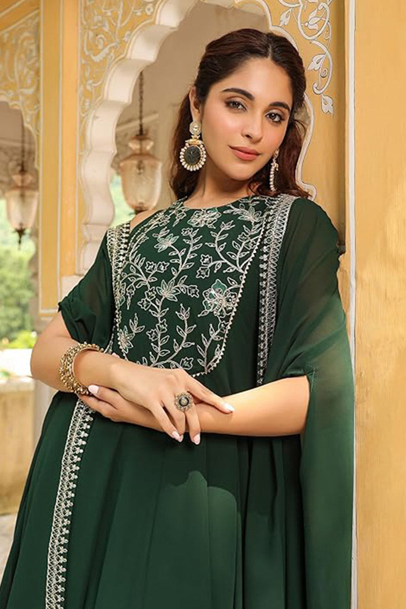 Emerald Green Embroidered Chiffon Maxi Abaya VA