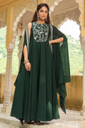 Emerald Green Embroidered Chiffon Maxi Abaya VA