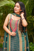 Teal Green Festive Suit Set with Watercolour-Style Floral Dupatta LF