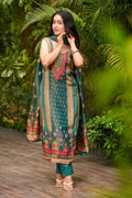 Teal Green Festive Suit Set with Watercolour-Style Floral Dupatta LF