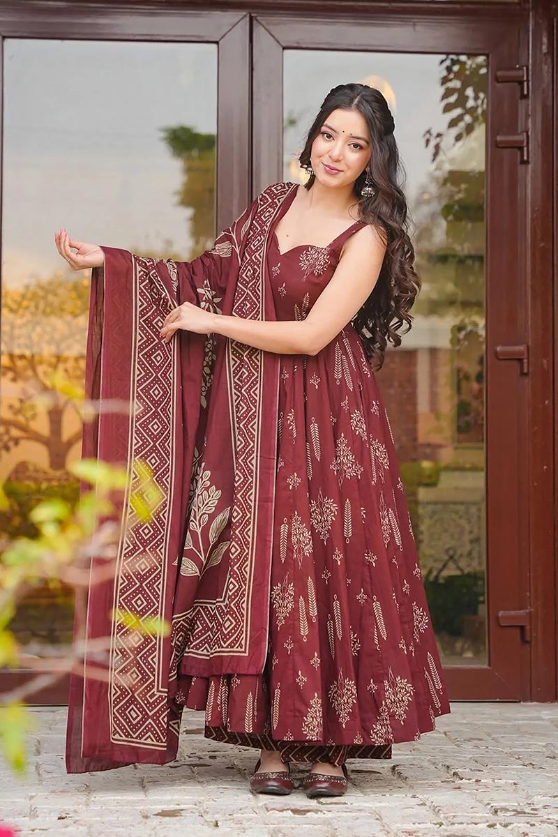 Maslin Heavy Digital Printed Anarkali – Fully Flared Ethnic Dress UF