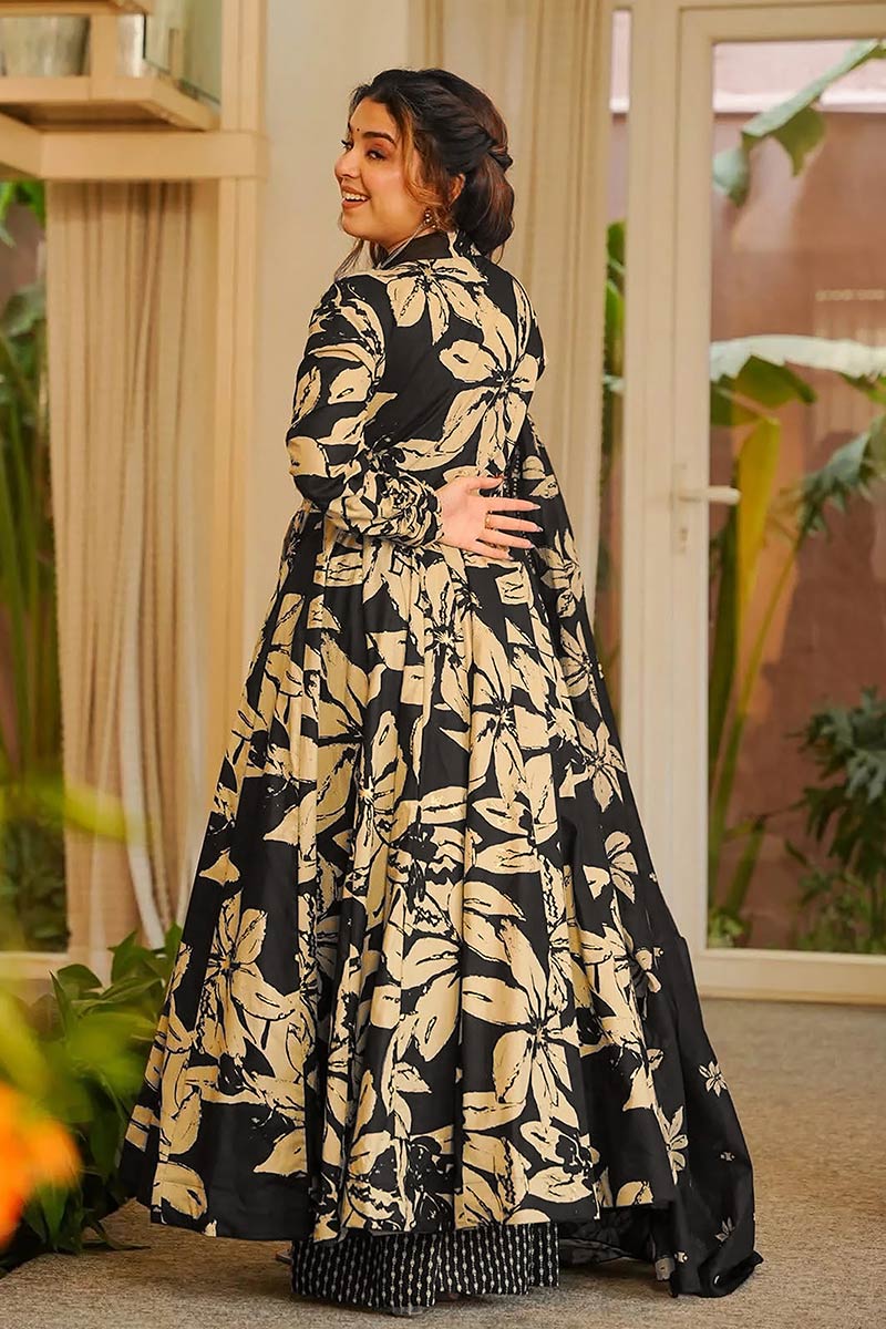 Designer Maslin Black Gown – Kurta Set | Party Wear UK UF