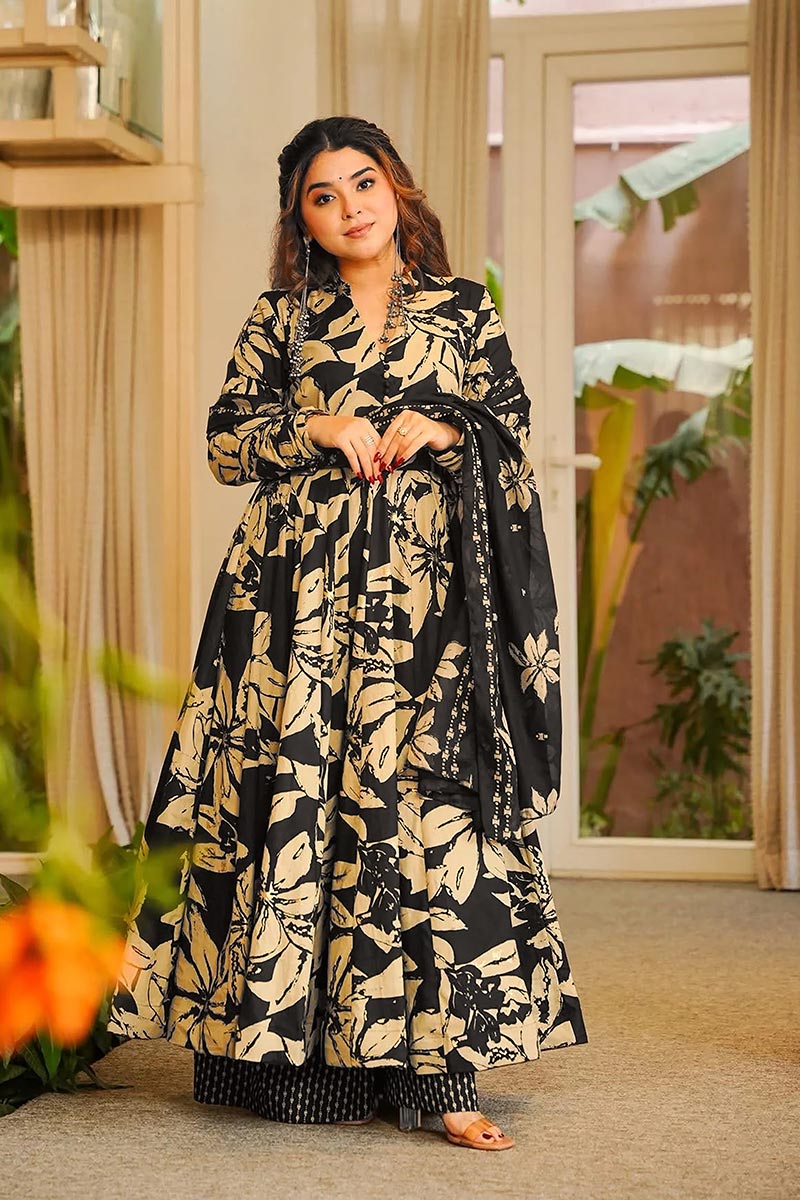 Designer Maslin Black Gown – Kurta Set | Party Wear UK UF