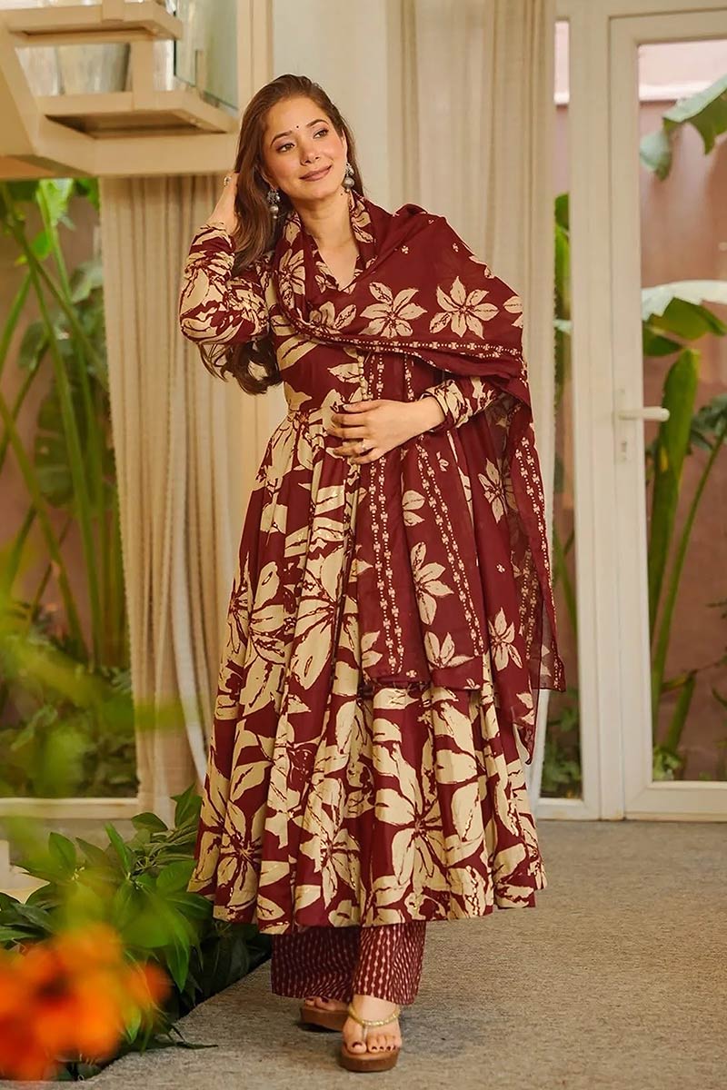 Multi Color Maslin Heavy Digital Printed Anarkali – Fully Flared Ethnic Dress UF