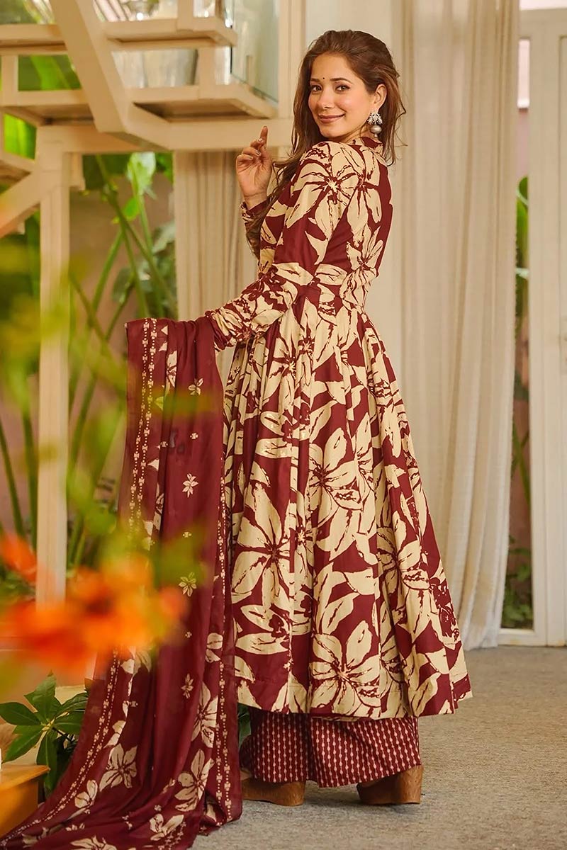 Multi Color Maslin Heavy Digital Printed Anarkali – Fully Flared Ethnic Dress UF