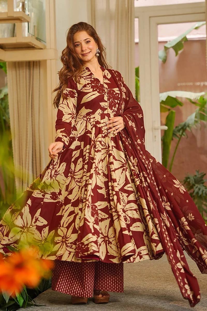 Multi Color Maslin Heavy Digital Printed Anarkali – Fully Flared Ethnic Dress UF