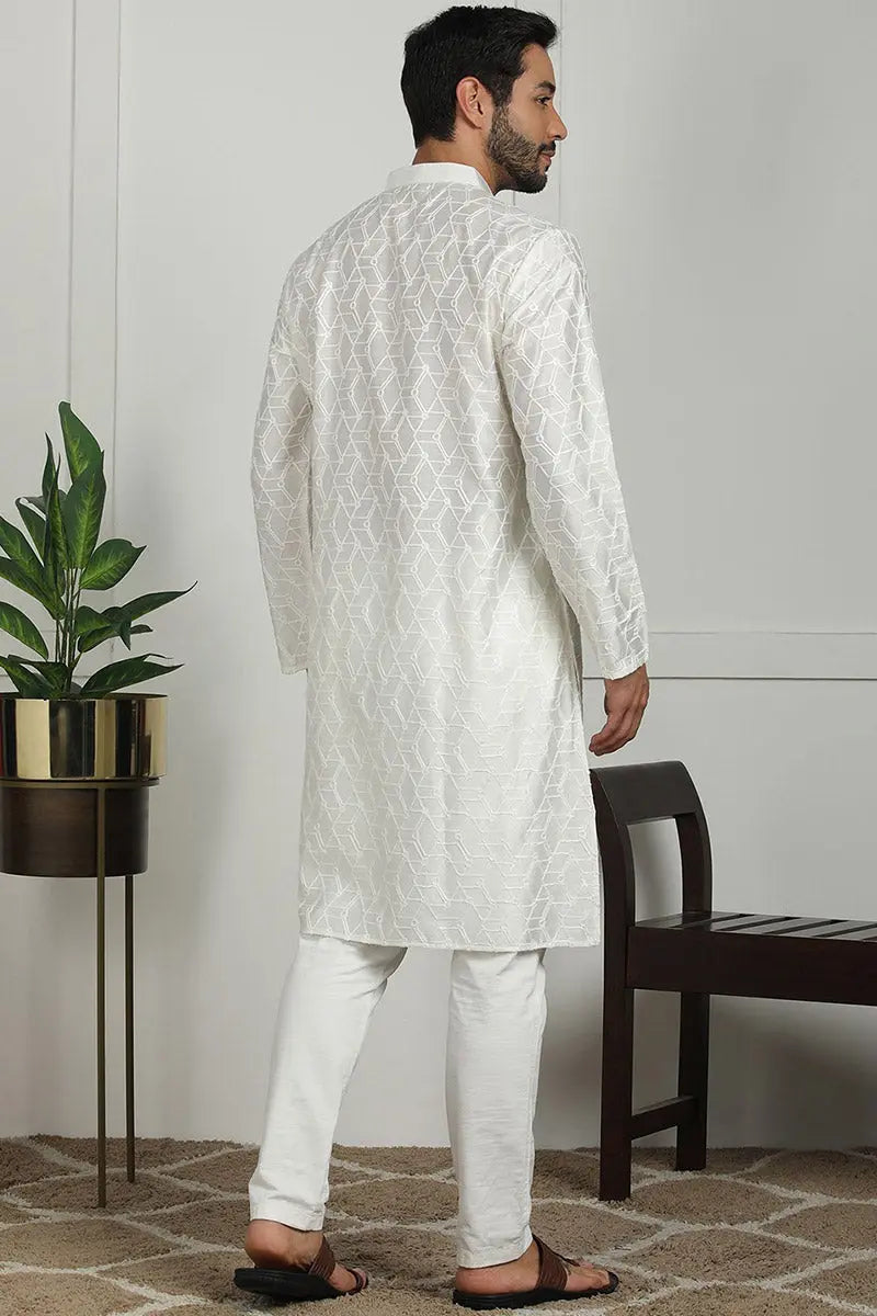 White Jacquard Kurta for Men – Festive & Formal Wear KSF