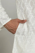 White Jacquard Kurta for Men – Festive & Formal Wear KSF