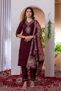 Wine Emerald Elegance Embroidered Suit with Floral Dupatta PR