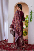 Wine Emerald Elegance Embroidered Suit with Floral Dupatta PR