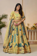 Yellow Banarasi Silk Lehenga Choli with Net Dupatta – Hand Embroidery, Sequins & Thread Work KSR