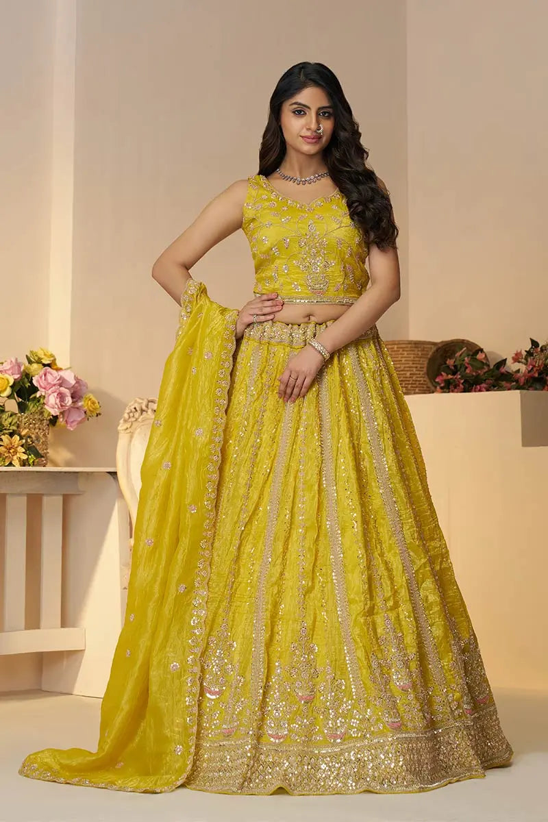 Yellow Haldi Lehenga with Intricate Sequins & Cut Dana Work KSR