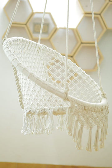 Handmade Cotton Rope Hammock Chair with Wood Bar – Indoor/Outdoor