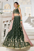 elegant lehenga Olive Embroidered  with Pink Dupatta – Festive & Wedding Wear RTI